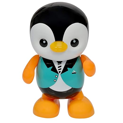 Chords Dancing Penguin Toy Robot with Lightning Swinging Arms in Suit and Music for Kids