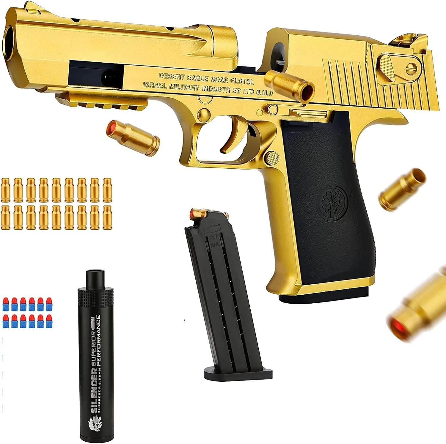 Toy Gun for Boys with Soft Bullets, Toy Pistol with Jump Ejecting Mag, Toys Foam Blaster with 30 Pcs EVA Darts, Gifts for Boys Kids and Girls Ages 7,8,9,14+, (Golden)