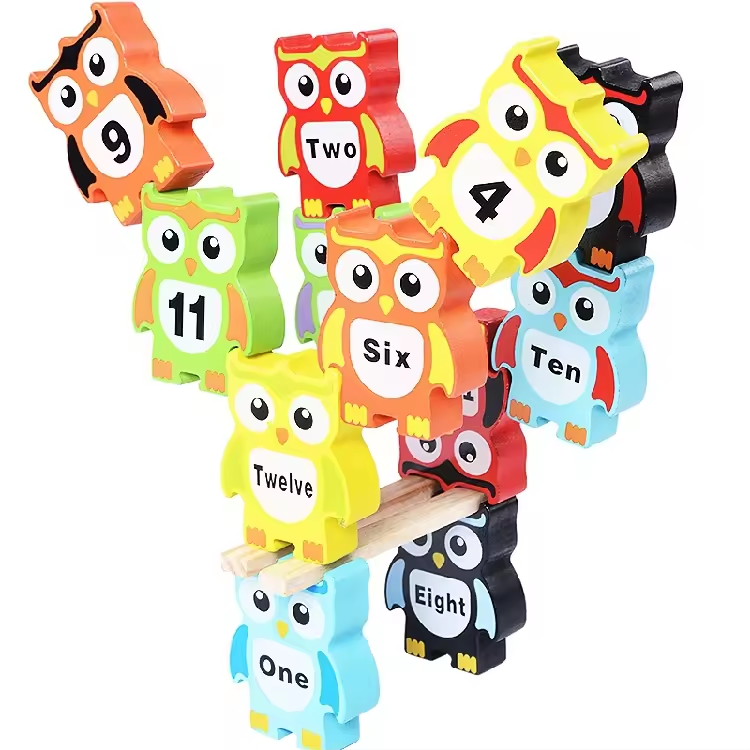 12Pcs Kids Wooden Owl Balance Blocks