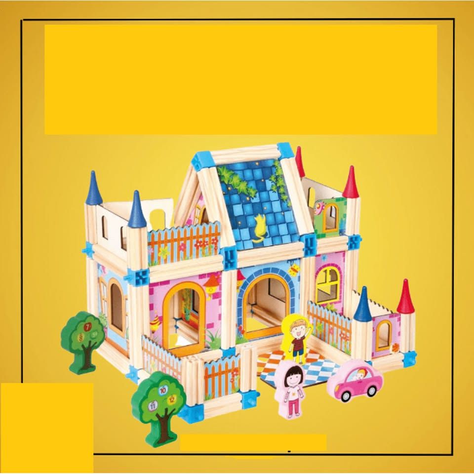 128Pcs Wooden Architecture Castle Building Blocks