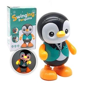 Chords Dancing Penguin Toy Robot with Lightning Swinging Arms in Suit and Music for Kids