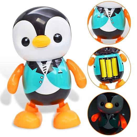 Chords Dancing Penguin Toy Robot with Lightning Swinging Arms in Suit and Music for Kids