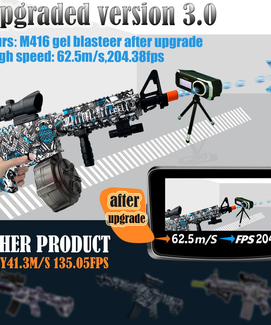 Large M416 Gel Ball Blaster,Orby,with Goggles, with Drum, Manual & Electric Dual Mode Gel Ball Blaster, for Team Game – Ages 14 +(Blue)