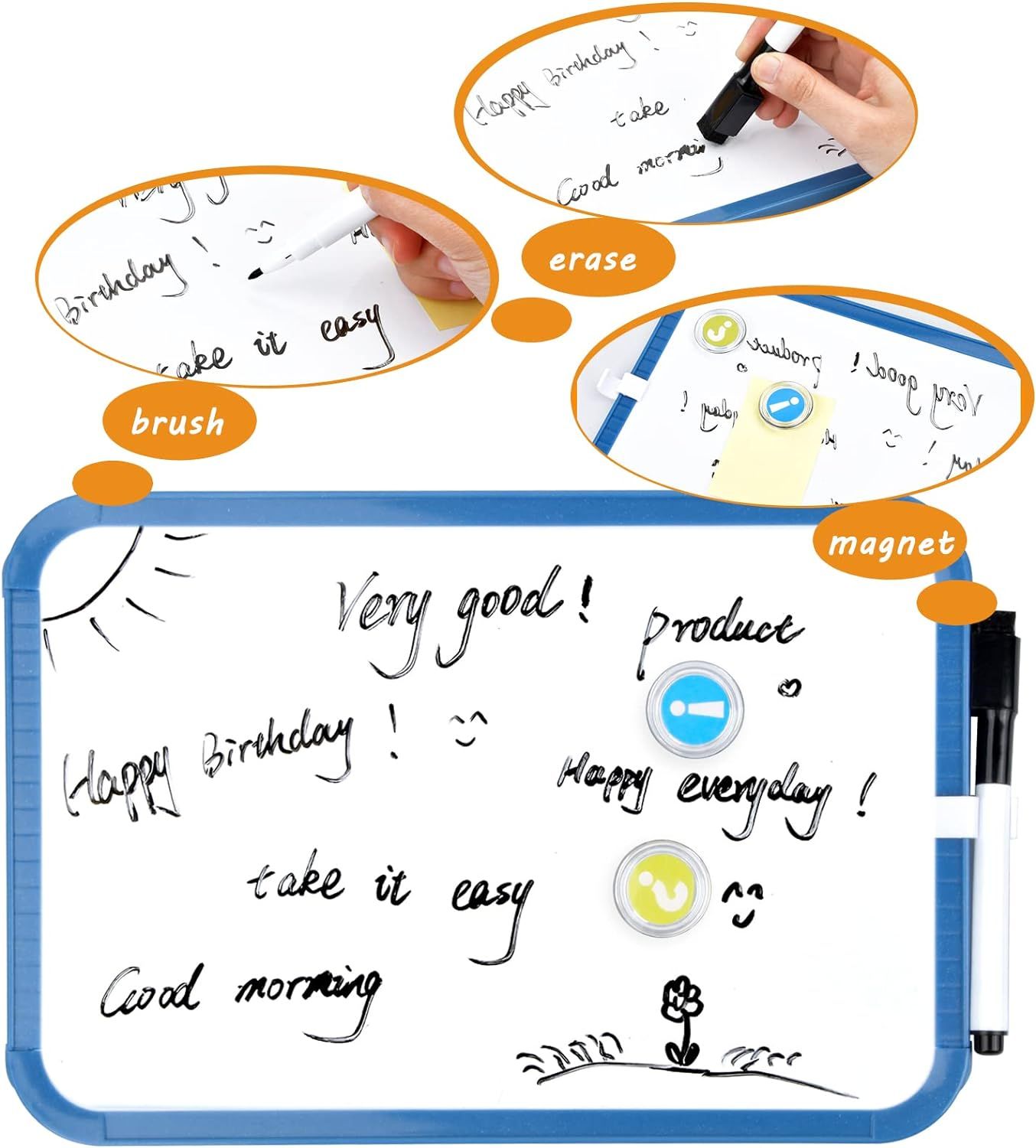 12*Inches Magnetic White Board With Marker & 2 Magnets