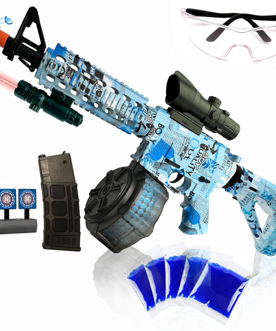 Large M416 Gel Ball Blaster,Orby,with Goggles, with Drum, Manual & Electric Dual Mode Gel Ball Blaster, for Team Game – Ages 14 +(Blue)