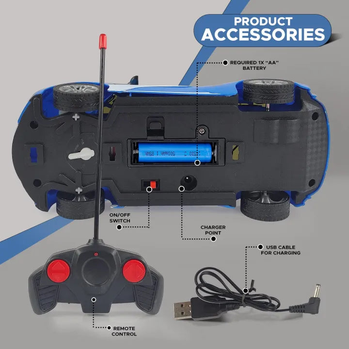 3D Famous Car 4 Channel RC Remote Control Cars with 3D Lights with Battery and Charger