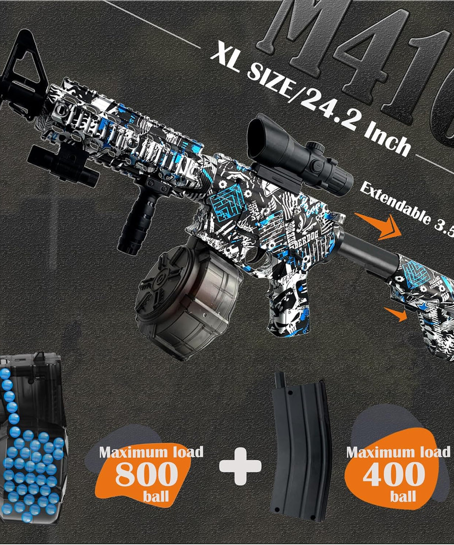 Large M416 Gel Ball Blaster,Orby,with Goggles, with Drum, Manual & Electric Dual Mode Gel Ball Blaster, for Team Game – Ages 14 +(Blue)