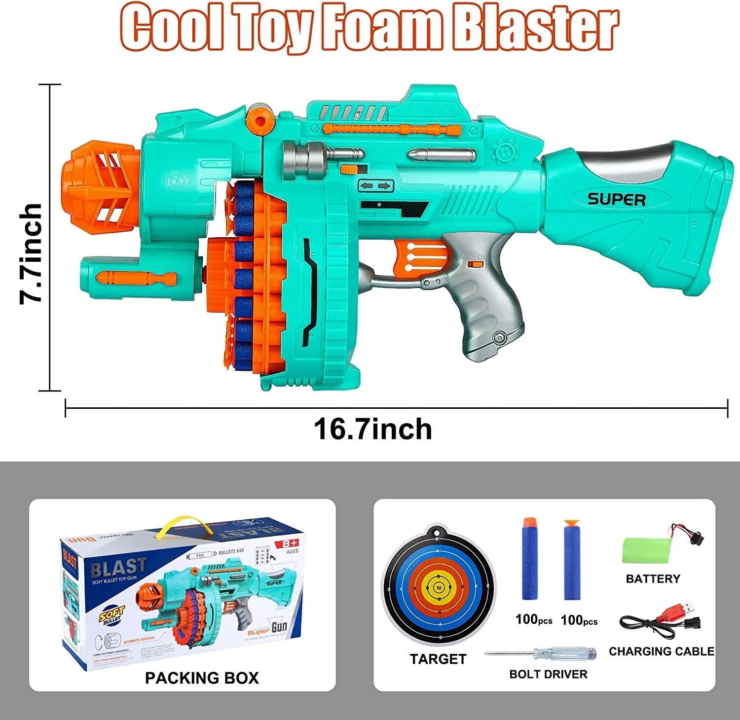 Bigpower Electric Foam Dart Blaster,20-Dart Rotating Drum Toy Foam Blaster
